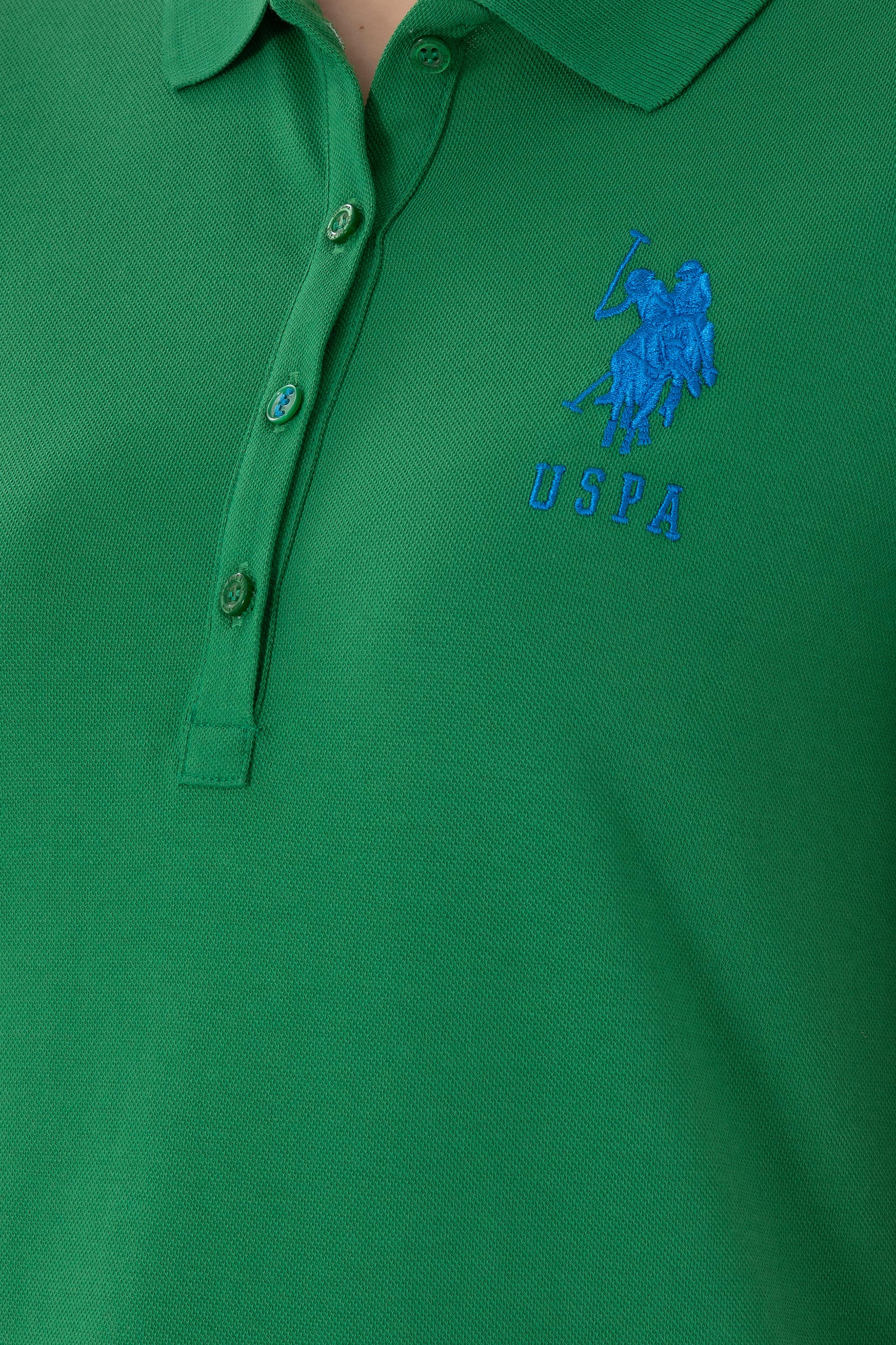Kadın Yeşil Basic Polo Yaka Tişört - Image 7