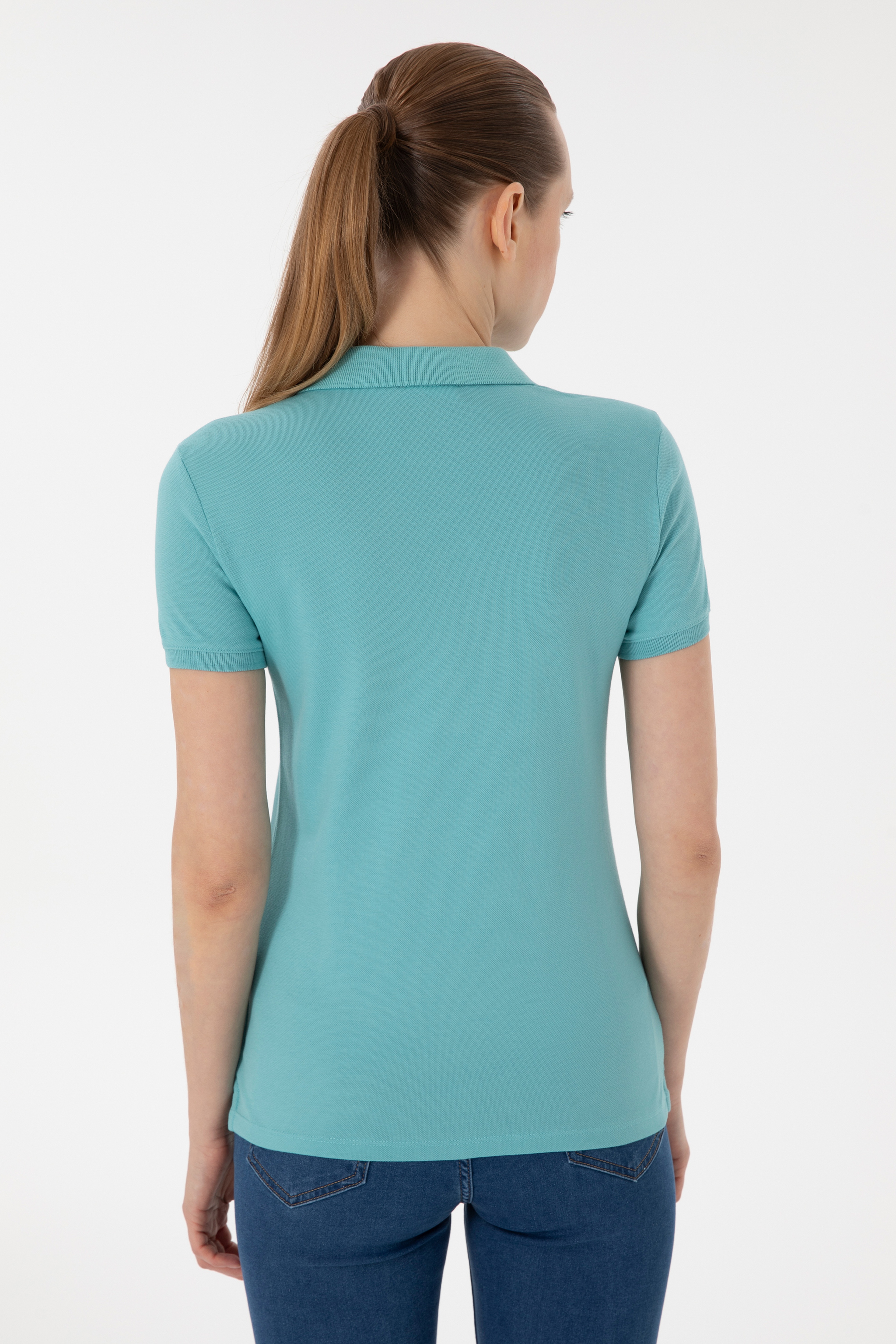 Kadın Mint Basic Polo Yaka Tişört - Image 5