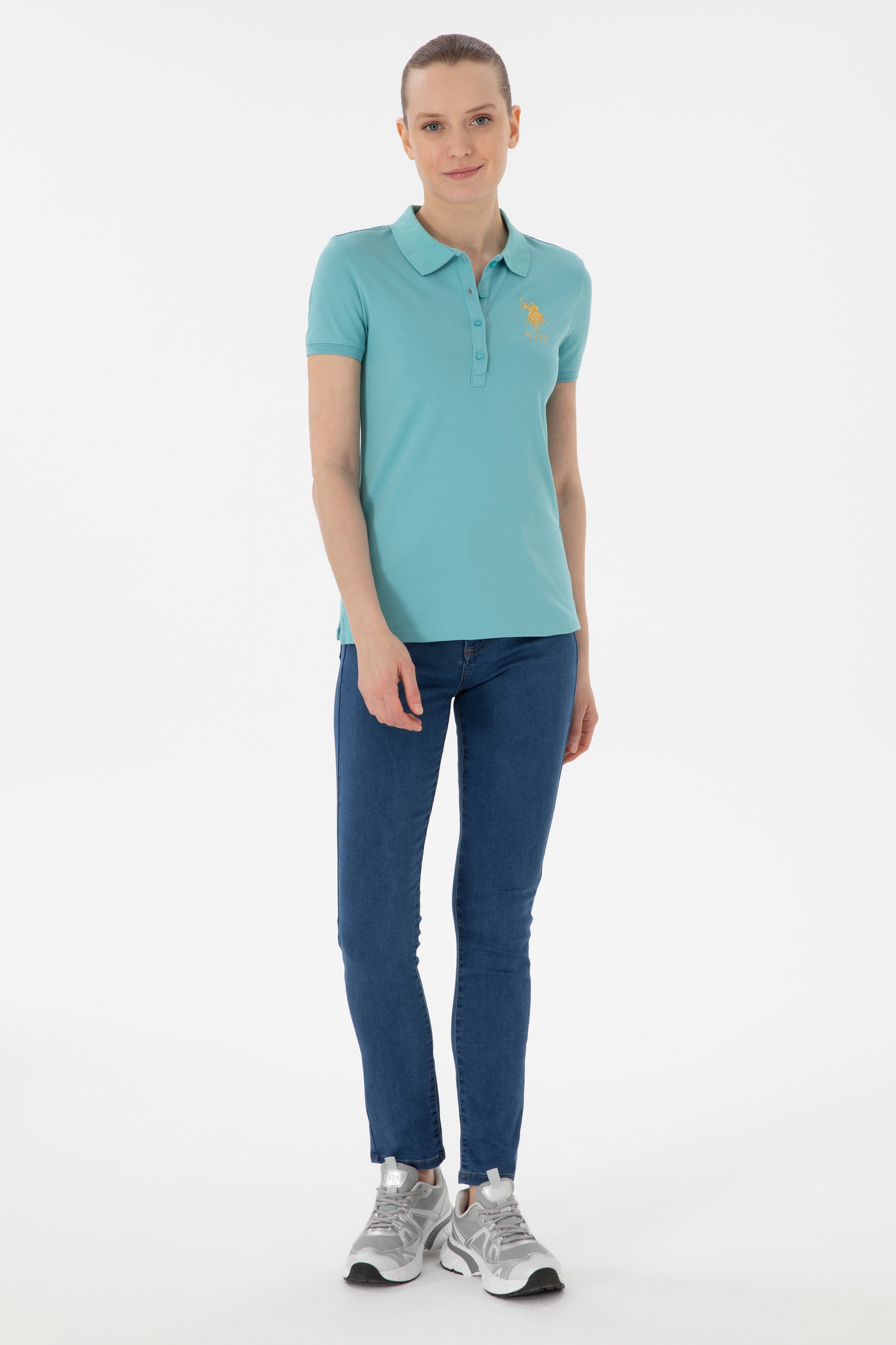 Kadın Mint Basic Polo Yaka Tişört - Image 4