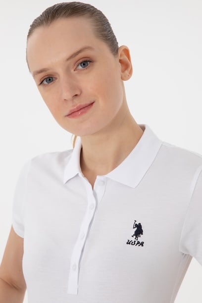 Kadın Beyaz Basic Polo Yaka Tişört