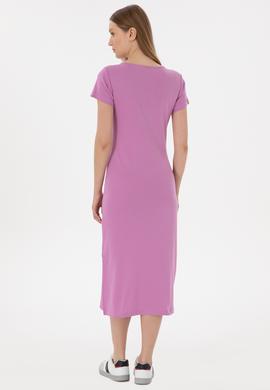Kadın Pembe Yırtmaçlı Bisiklet Yaka Midi Boy Örme Elbise - 50305753014
