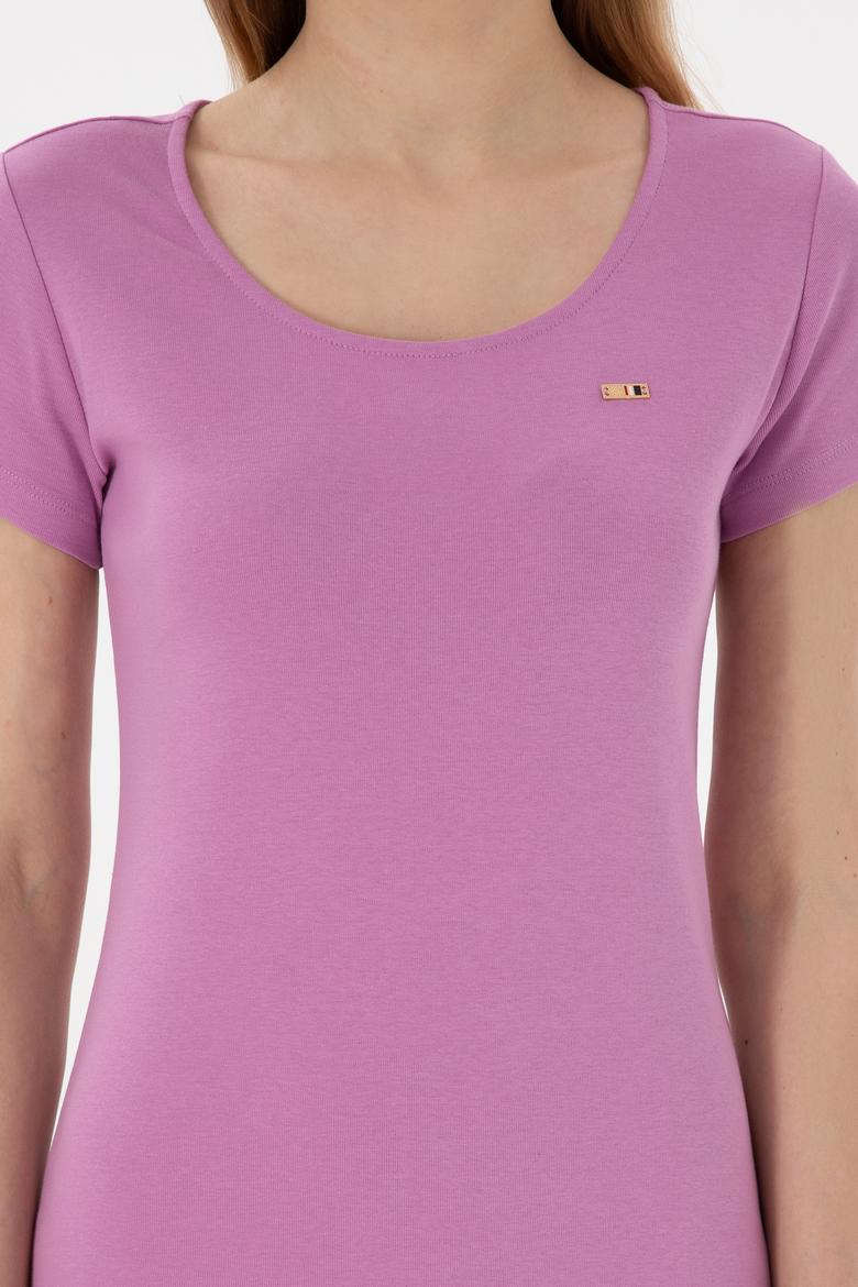 Kadın Pembe Yırtmaçlı Bisiklet Yaka Midi Boy Örme Elbise - 50305753014