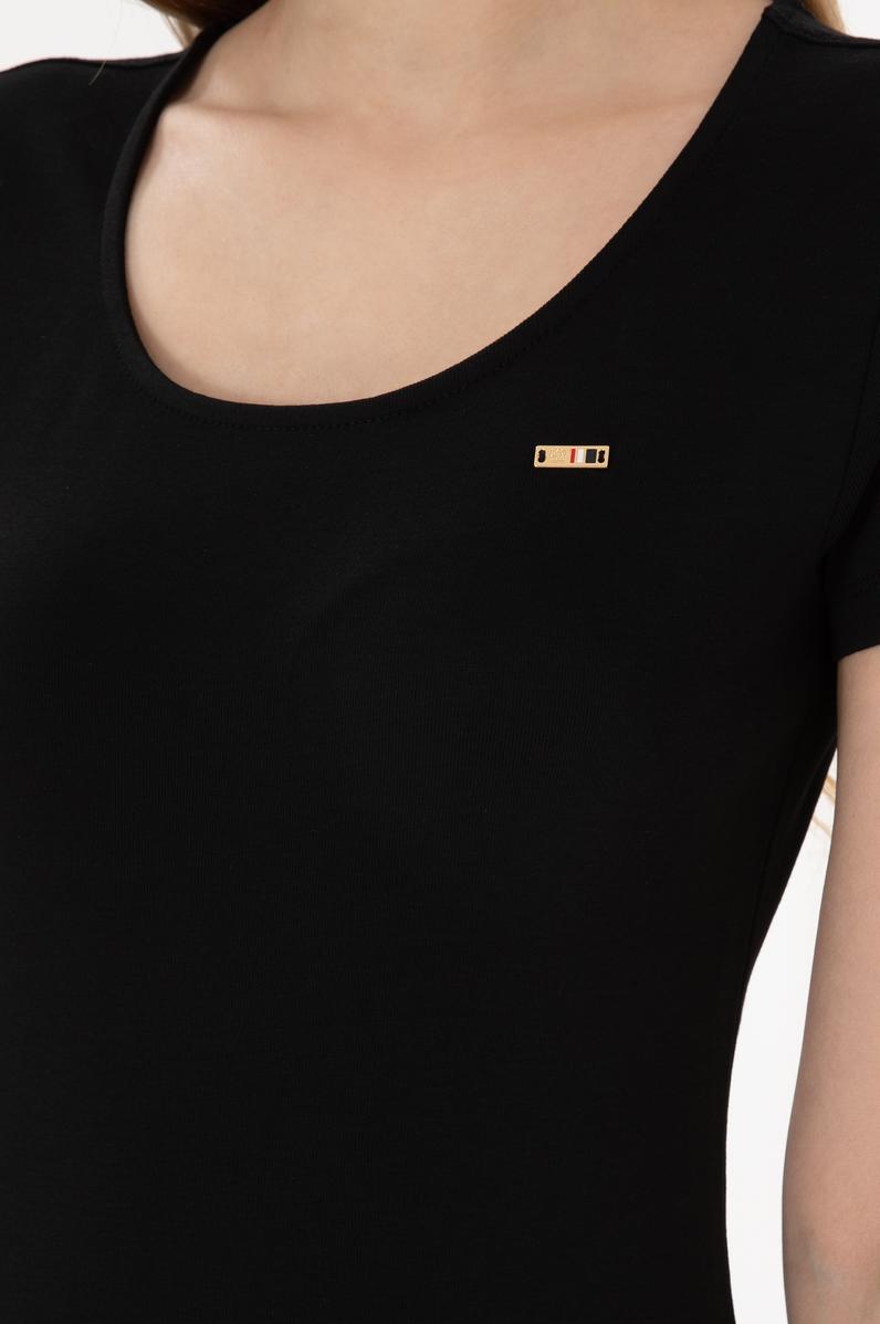 Kadın Siyah Yırtmaçlı Bisiklet Yaka Midi Boy Örme Elbise