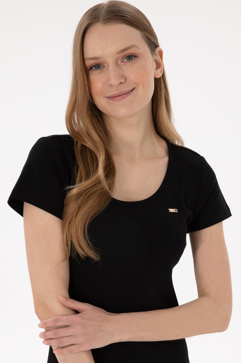 Kadın Siyah Yırtmaçlı Bisiklet Yaka Midi Boy Örme Elbise