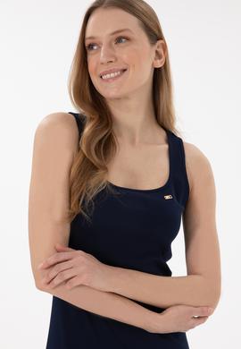 Kadın Lacivert Yırtmaçlı Kolsuz Kare Yaka Midi Boy Örme Elbise - 50305835036