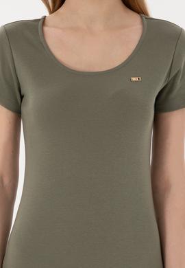 Kadın Koyu Haki Yırtmaçlı Bisiklet Yaka Midi Boy Örme Elbise - 50305753033