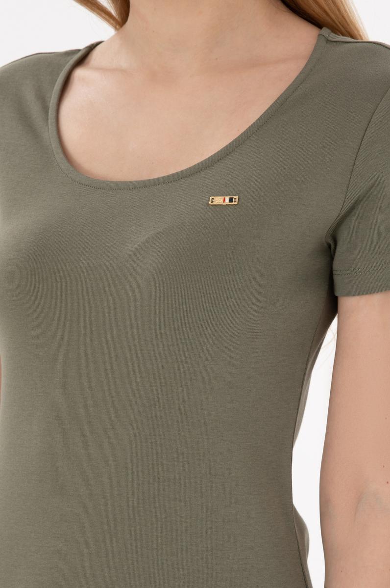 Kadın Koyu Haki Yırtmaçlı Bisiklet Yaka Midi Boy Örme Elbise