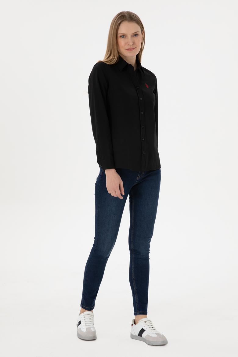 Kadın Siyah Uzun Kollu Basic Gömlek - 50288851011