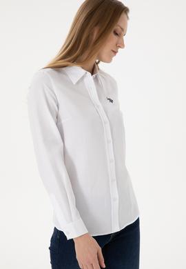 Kadın Beyaz Uzun Kollu Basic Gömlek - 50288851075