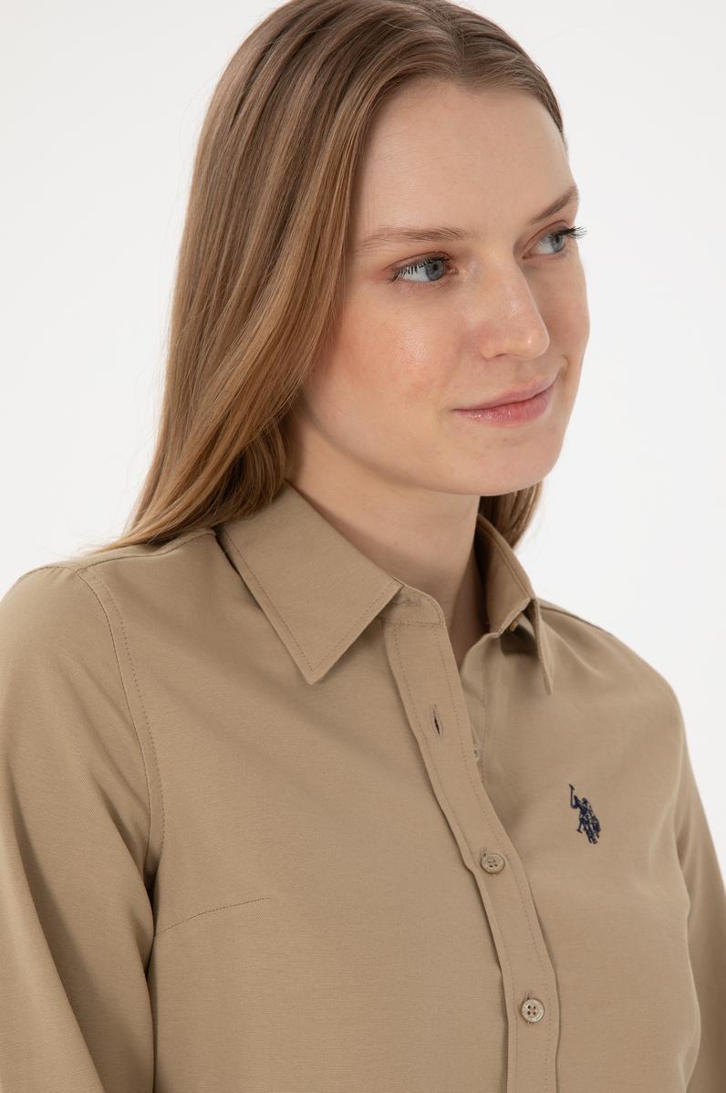 Kadın Haki Uzun Kollu Basic Gömlek