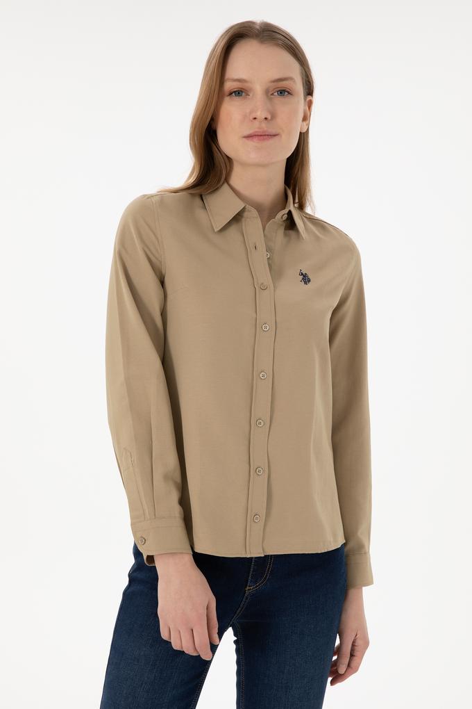Kadın Haki Uzun Kollu Basic Gömlek