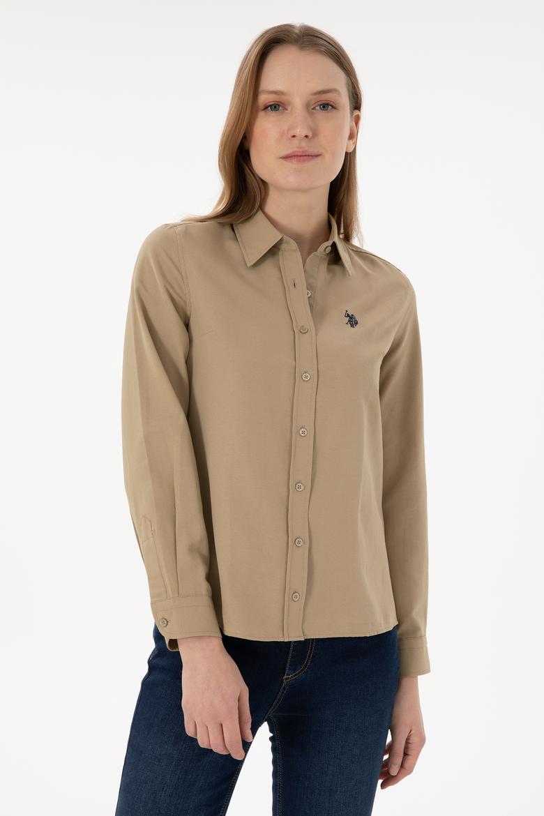 Kadın Haki Uzun Kollu Basic Gömlek