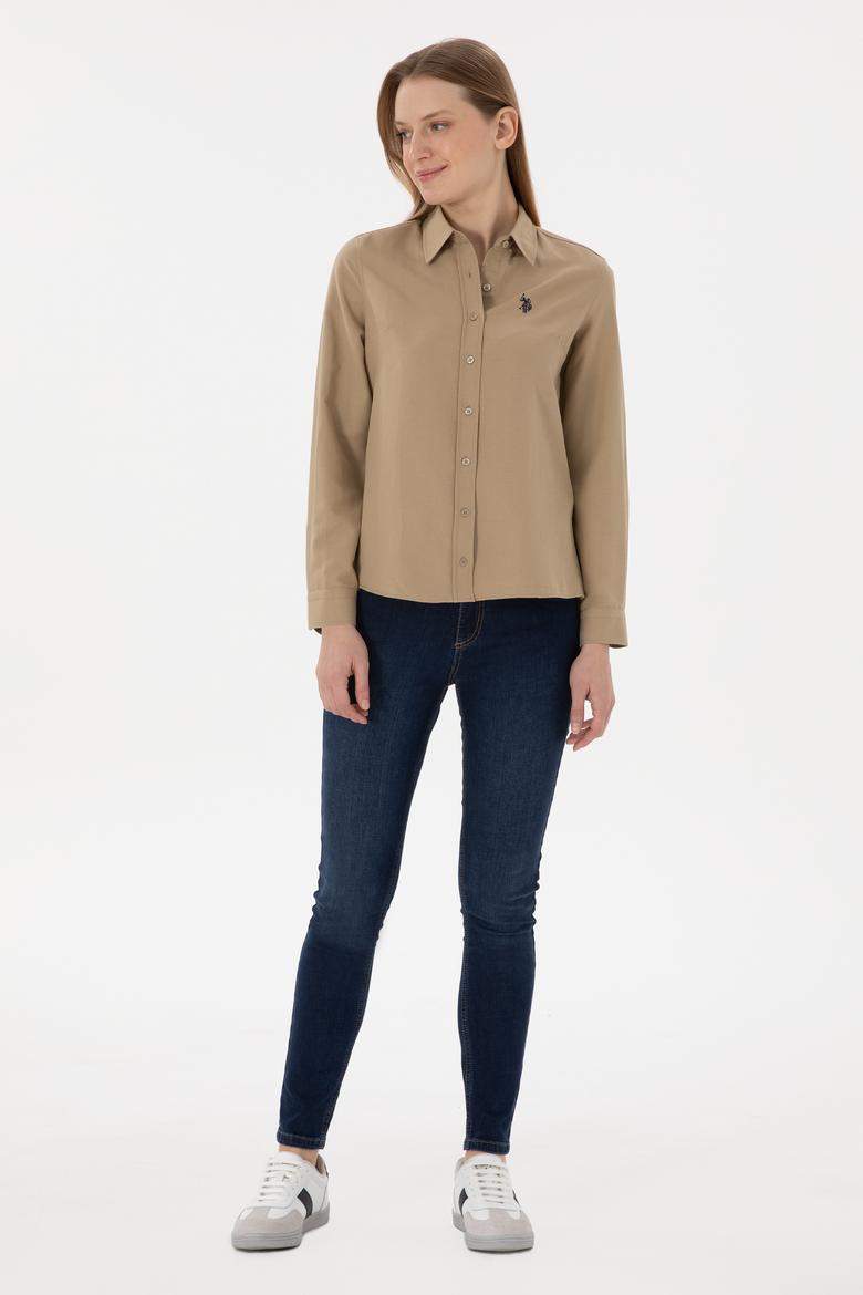 Kadın Haki Uzun Kollu Basic Gömlek - 50288851132