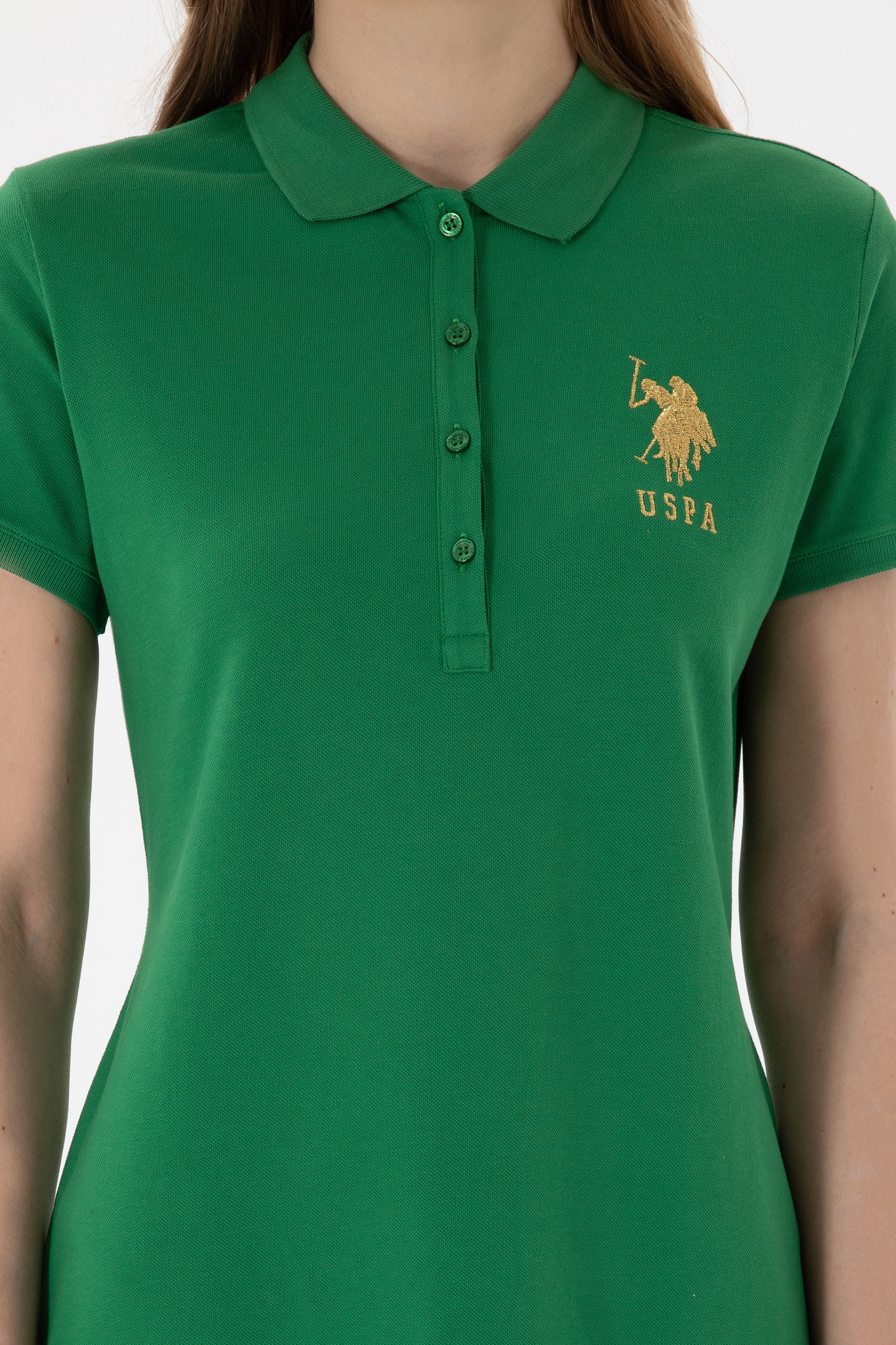 Kadın Yeşil Polo Yaka Mini Boy Örme Elbise