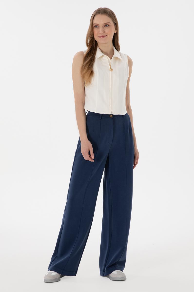 Kadın Lacivert Modal Karışımlı Loose Fit Örme Pantolon