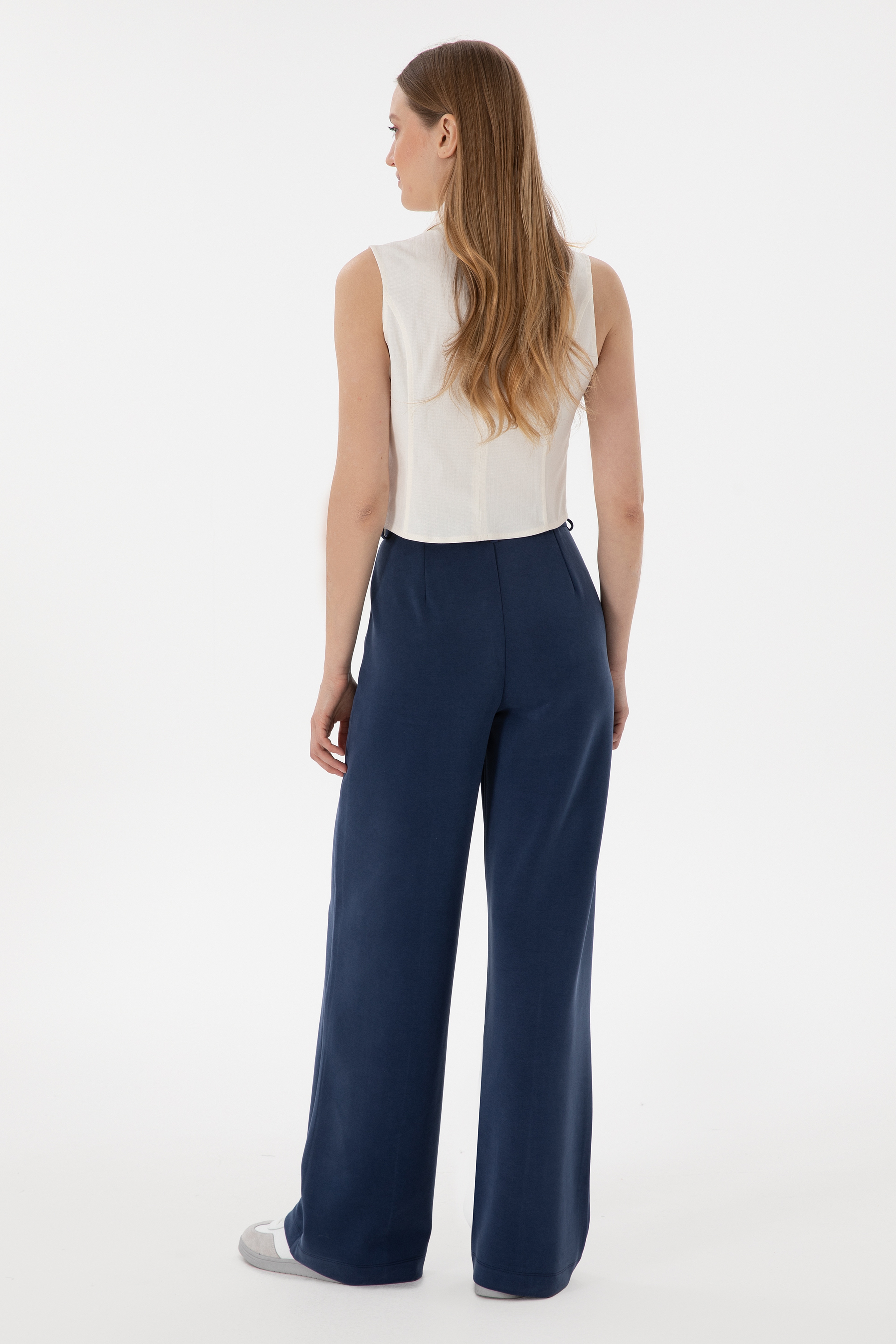 Kadın Lacivert Modal Karışımlı Loose Fit Örme Pantolon - Image 4