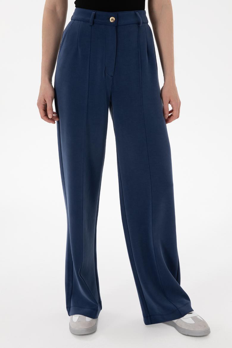 Kadın Lacivert Modal Karışımlı Loose Fit Örme Pantolon - 50300762014