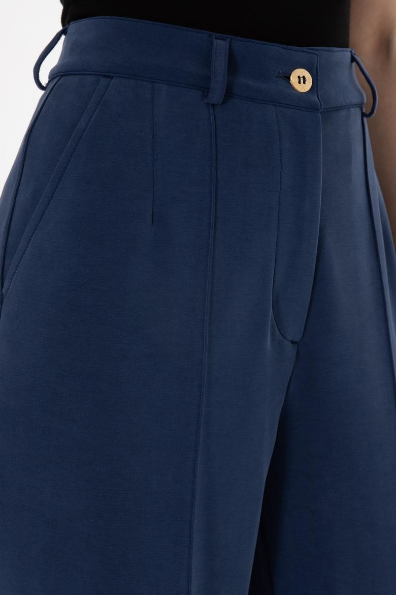 Kadın Lacivert Modal Karışımlı Loose Fit Örme Pantolon - 50300762014