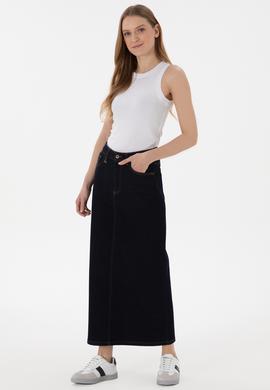 Kadın Koyu Mavi Jean Maxi Boy Etek - 50300149011