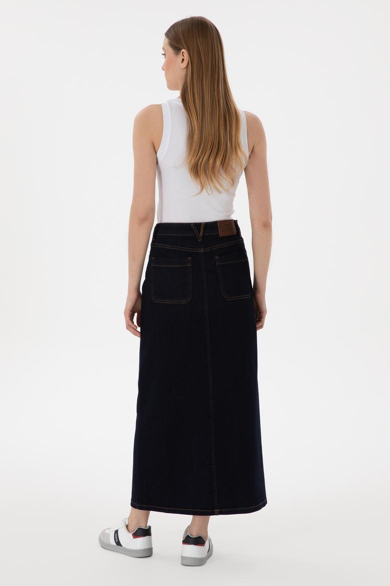 Kadın Koyu Mavi Jean Maxi Boy Etek - 50300149011