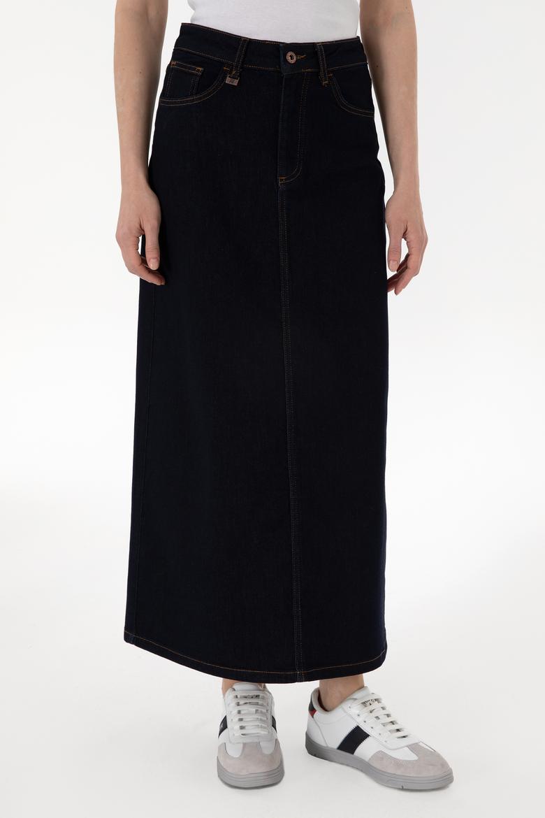 Kadın Koyu Mavi Jean Maxi Boy Etek - 50300149011