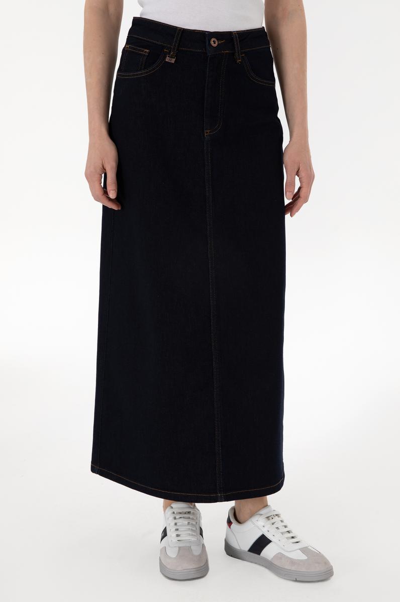 Kadın Koyu Mavi Jean Maxi Boy Etek