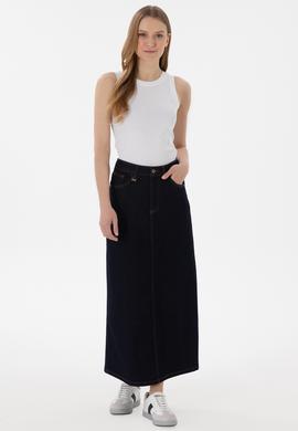 Kadın Koyu Mavi Jean Maxi Boy Etek - 50300149011