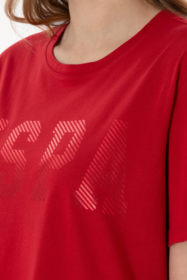 Kadın Kırmızı Bisiklet Yaka Basic Tişört - 50300850102