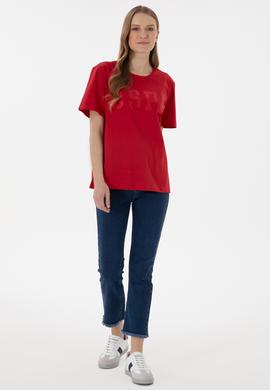 Kadın Kırmızı Bisiklet Yaka Basic Tişört - 50300850102