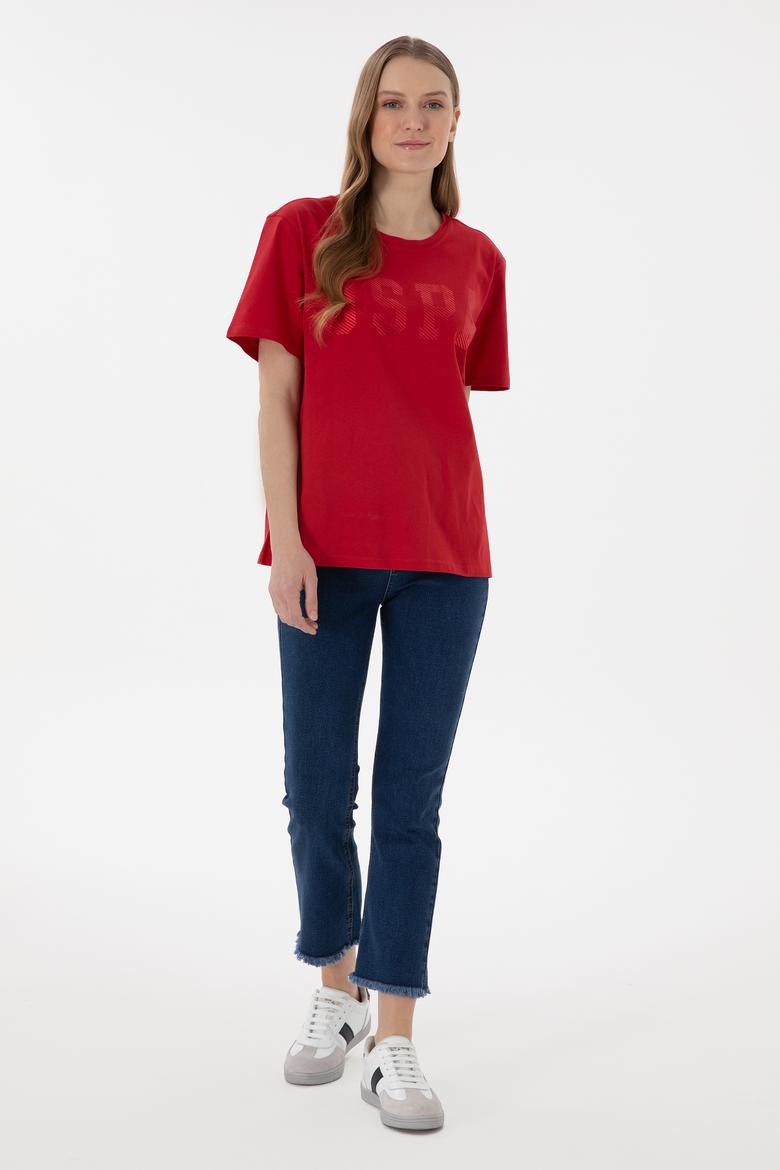 Kadın Kırmızı Bisiklet Yaka Basic Tişört - 50300850102