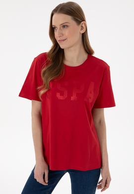 Kadın Kırmızı Bisiklet Yaka Basic Tişört - 50300850102