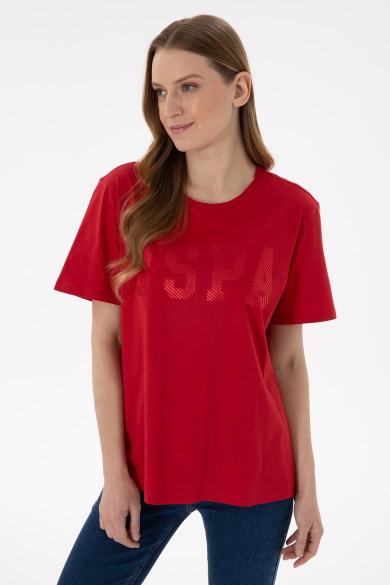 Kadın Kırmızı Bisiklet Yaka Basic Tişört