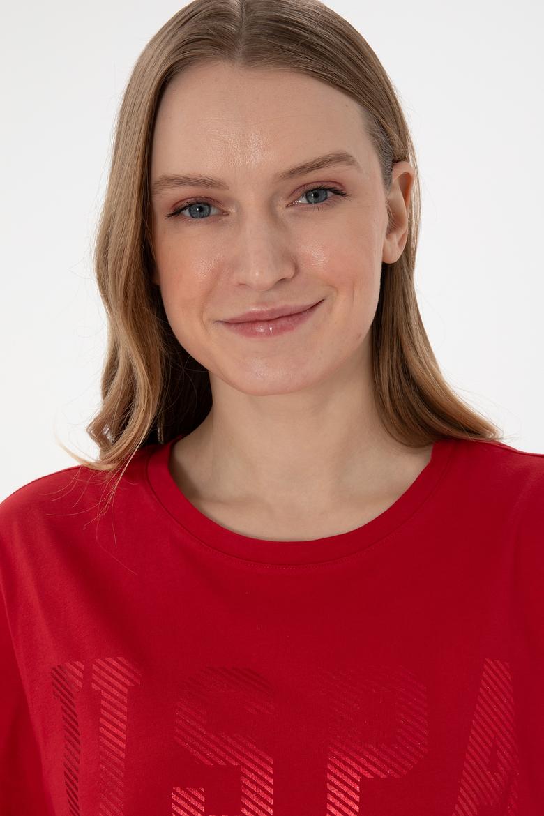 Kadın Kırmızı Bisiklet Yaka Basic Tişört - 50300850102