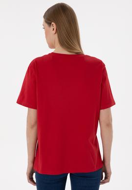 Kadın Kırmızı Bisiklet Yaka Basic Tişört - 50300850102