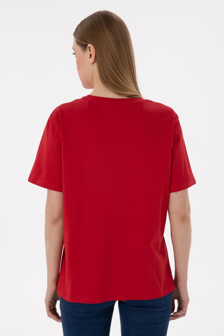 Kadın Kırmızı Bisiklet Yaka Basic Tişört - 50300850102
