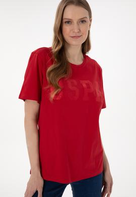 Kadın Kırmızı Bisiklet Yaka Basic Tişört - 50300850102