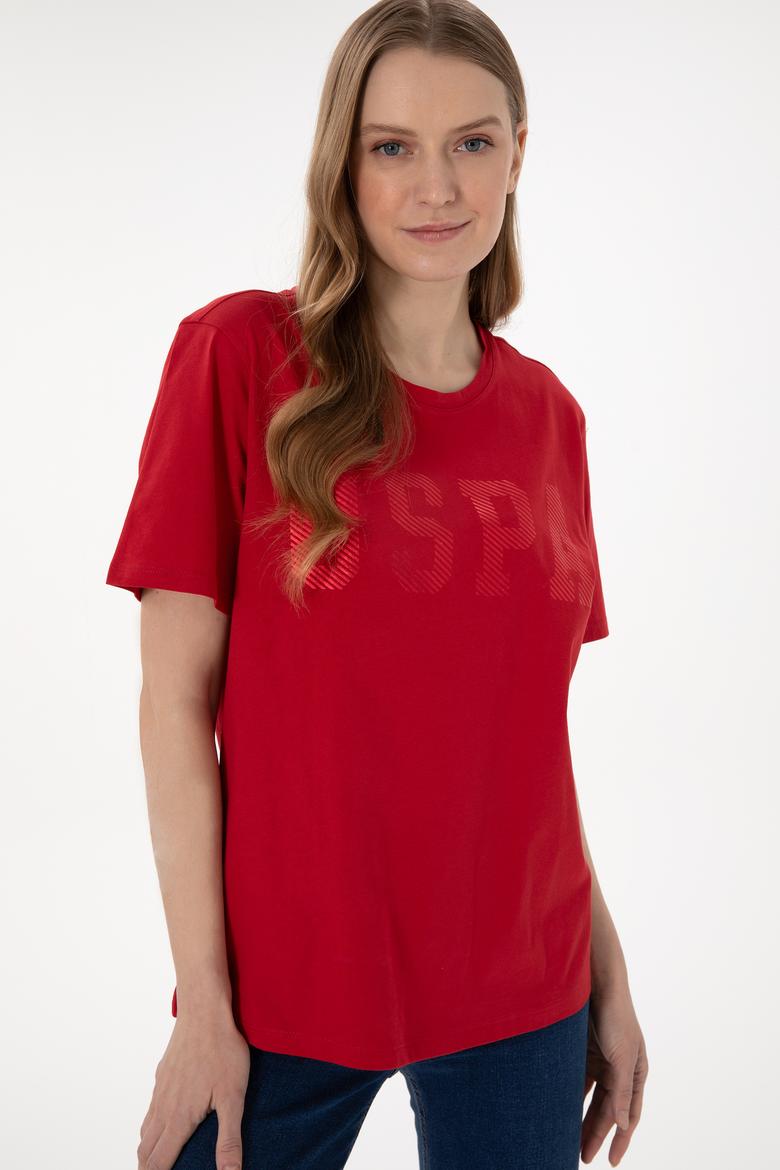 Kadın Kırmızı Bisiklet Yaka Basic Tişört - 50300850102