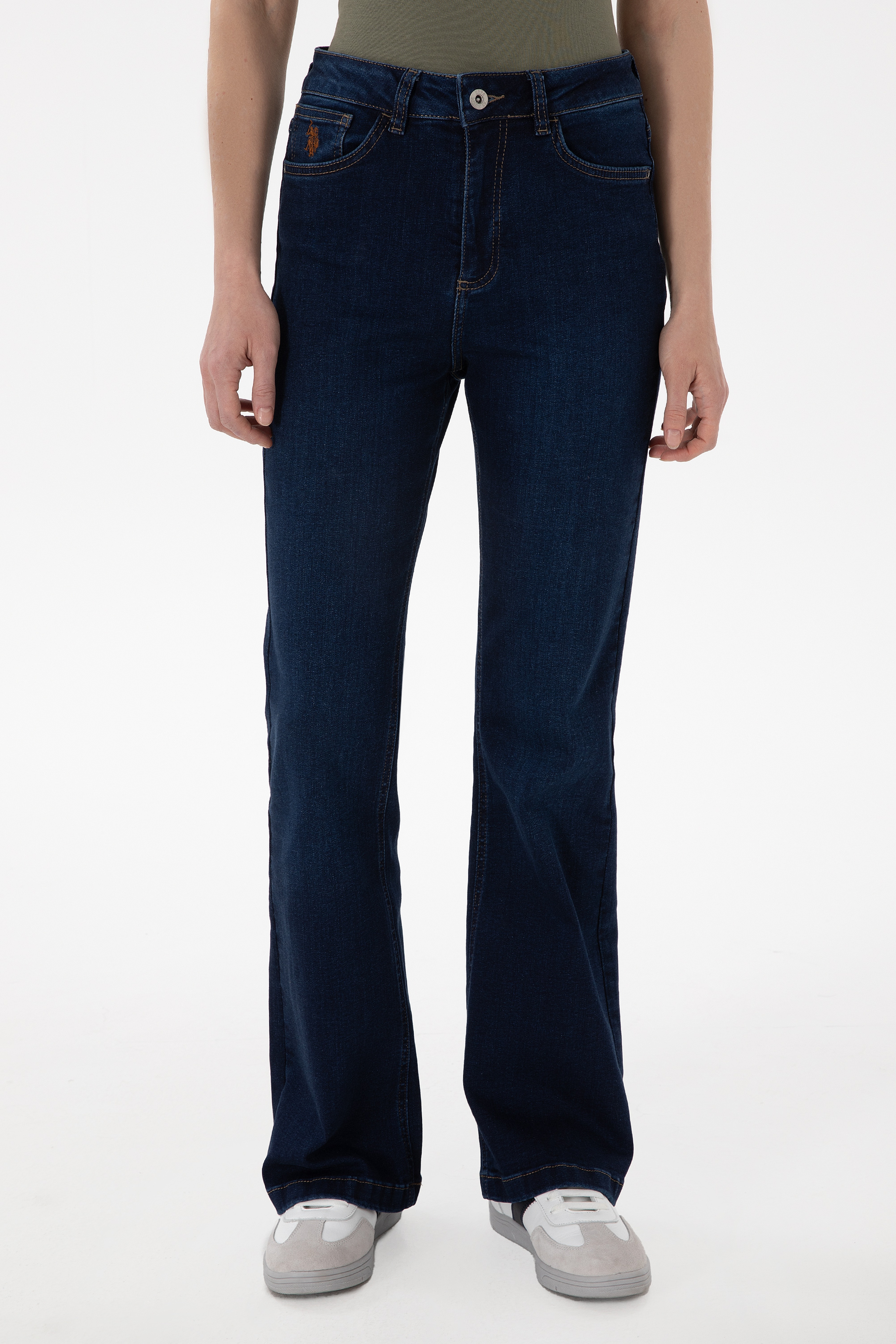Kadın Koyu Mavi Slim Flare Fit Jean Pantolon - Image 2