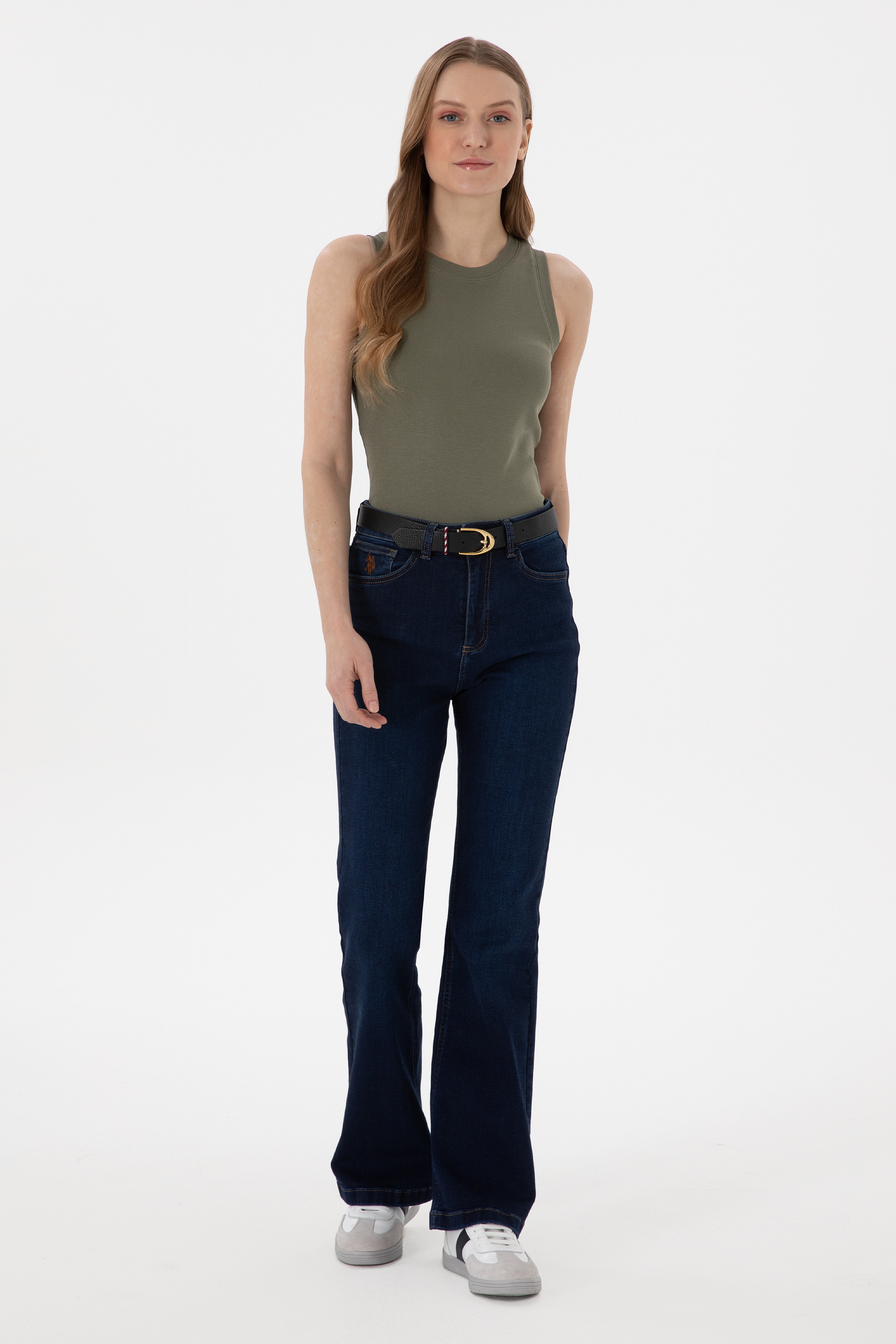 Kadın Koyu Mavi Slim Flare Fit Jean Pantolon