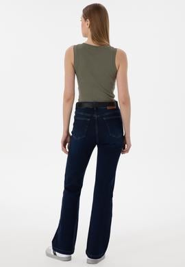 Kadın Koyu Mavi Slim Flare Fit Jean Pantolon - 50308349007