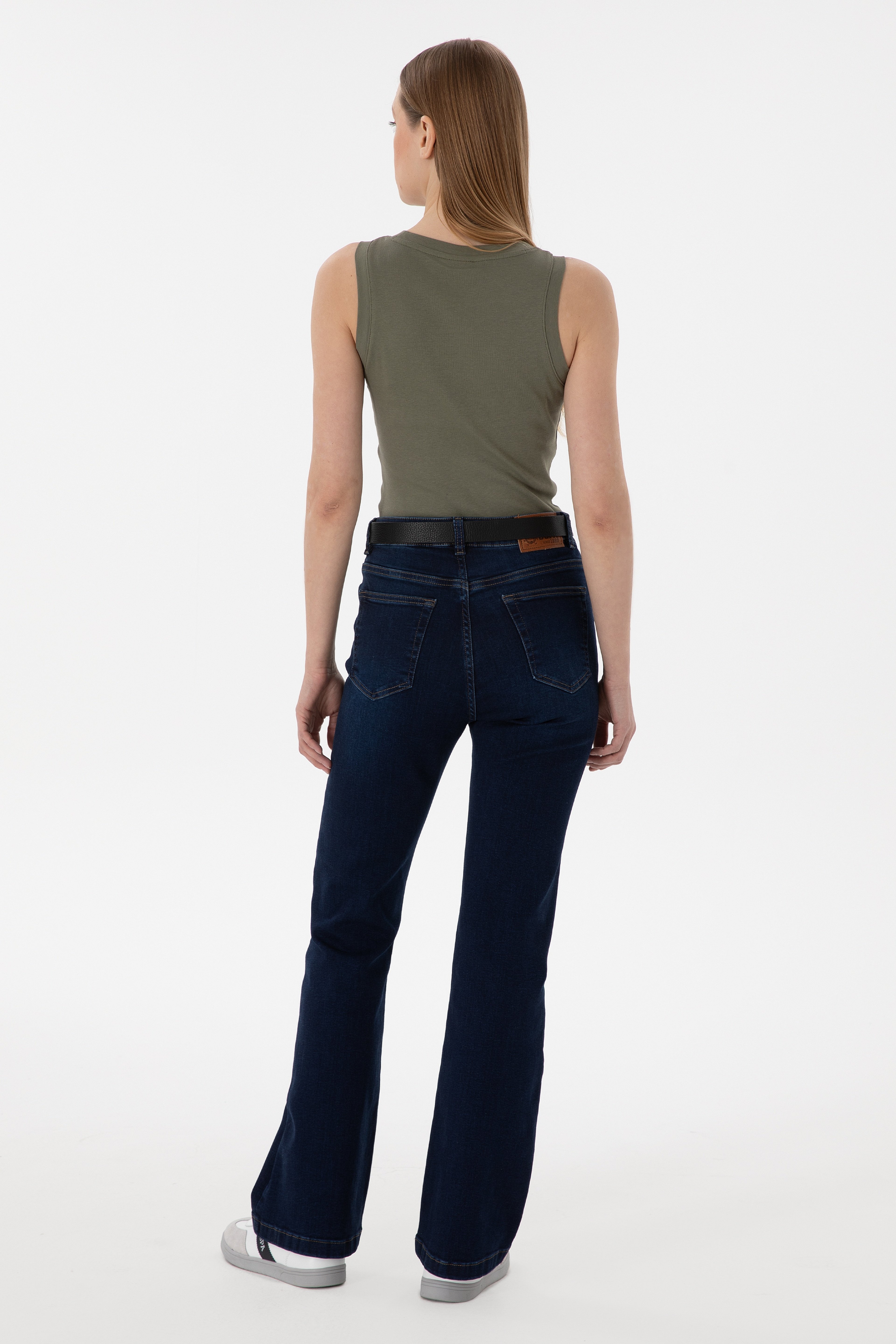 Kadın Koyu Mavi Slim Flare Fit Jean Pantolon