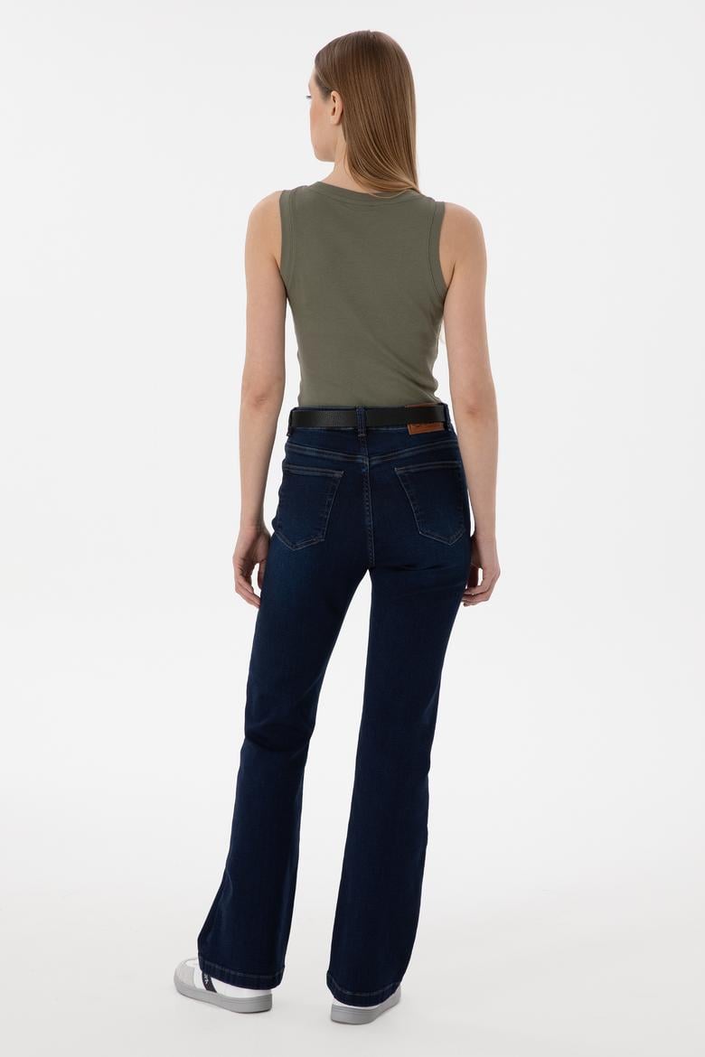 Kadın Koyu Mavi Slim Flare Fit Jean Pantolon - 50308349007