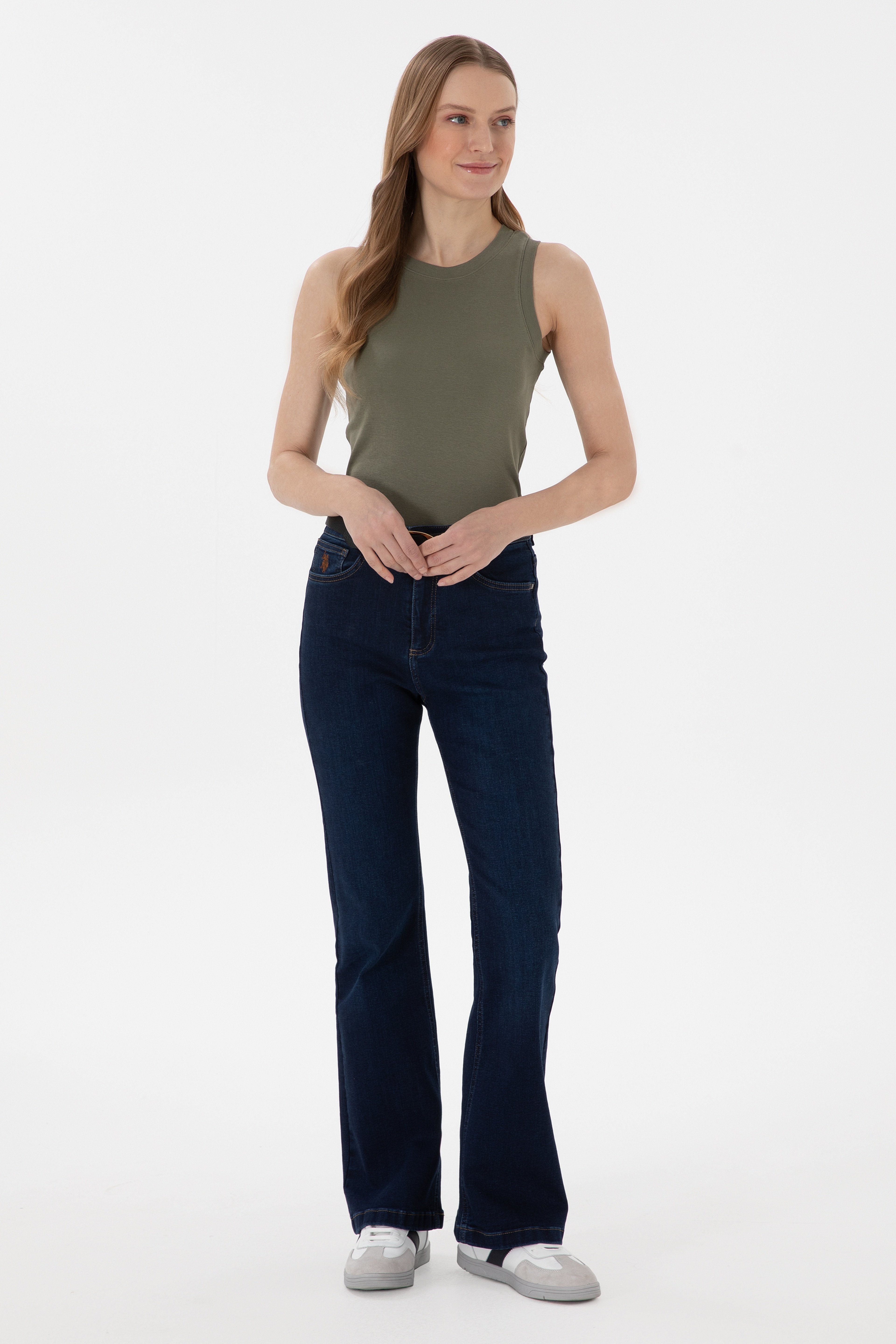 Kadın Koyu Mavi Slim Flare Fit Jean Pantolon - Image 1