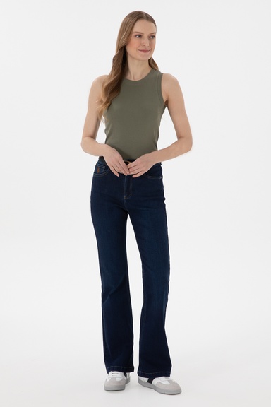 Kadın Koyu Mavi Slim Flare Fit Jean Pantolon