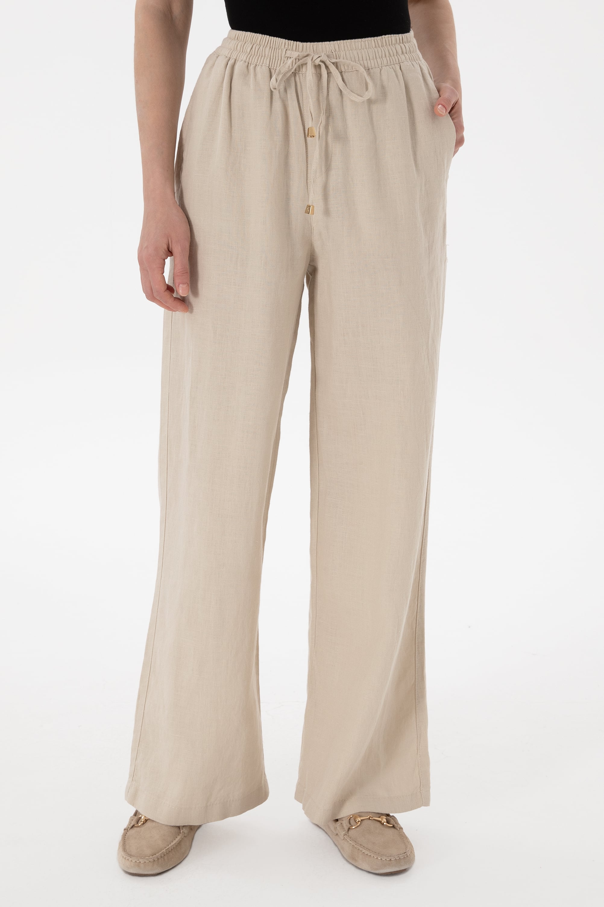 Kadın Taş Loose Relax Fit Kanvas Pantolon - Image 2