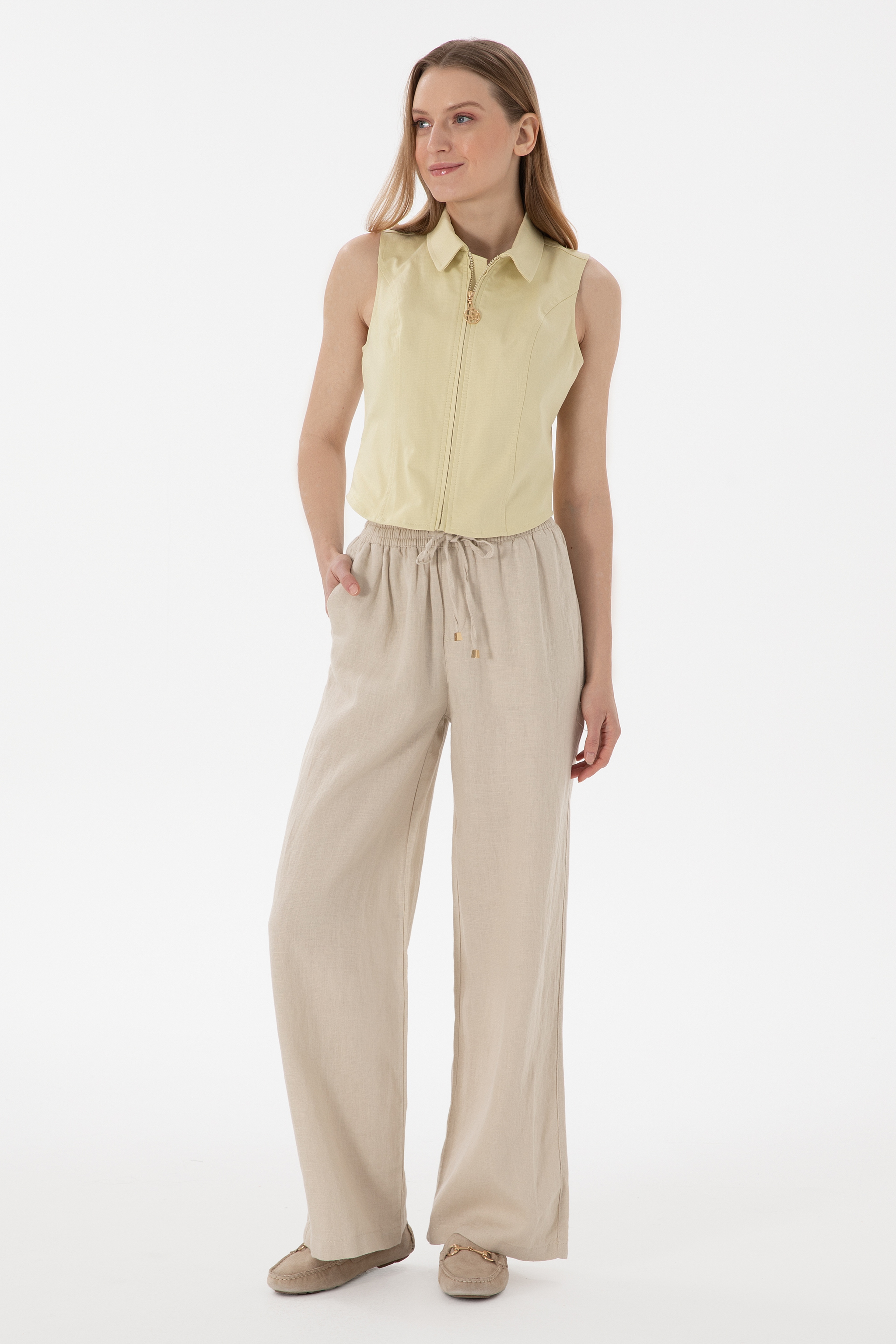 Kadın Taş Loose Relax Fit Kanvas Pantolon - Image 1