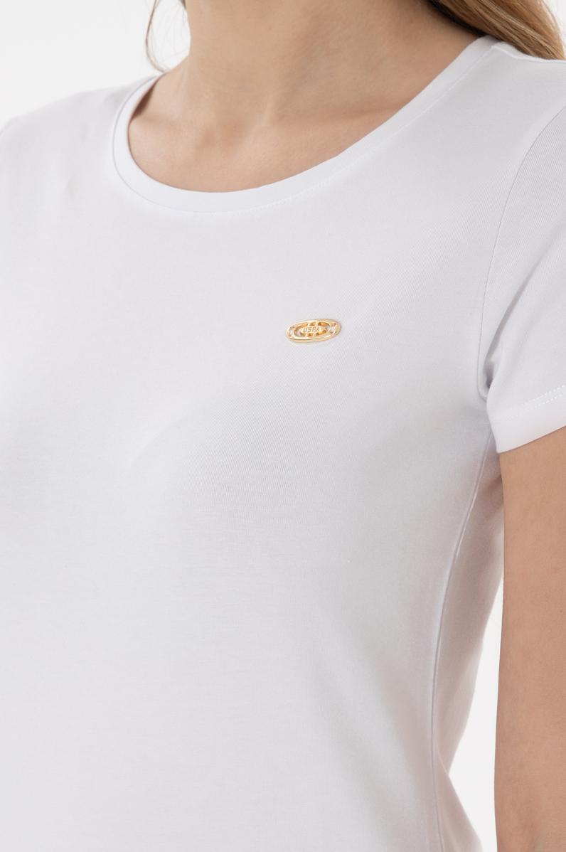 Kadın Beyaz Bisiklet Yaka Tişört