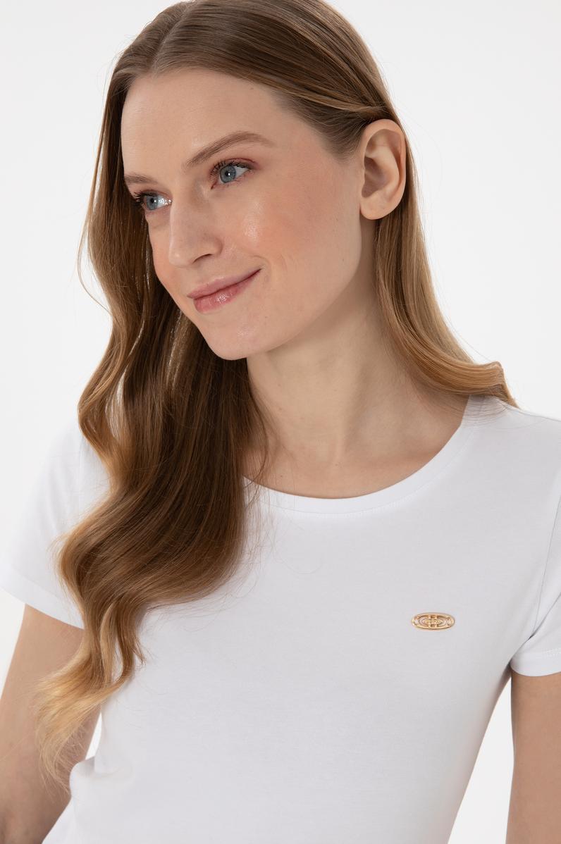 Kadın Beyaz Bisiklet Yaka Tişört