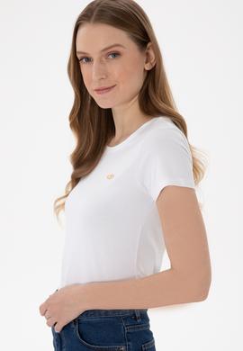 Kadın Beyaz Bisiklet Yaka Tişört - 50297915005