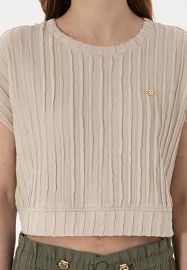 Kadın Taş Crop Bisiklet Yaka Tişört - 50300801016